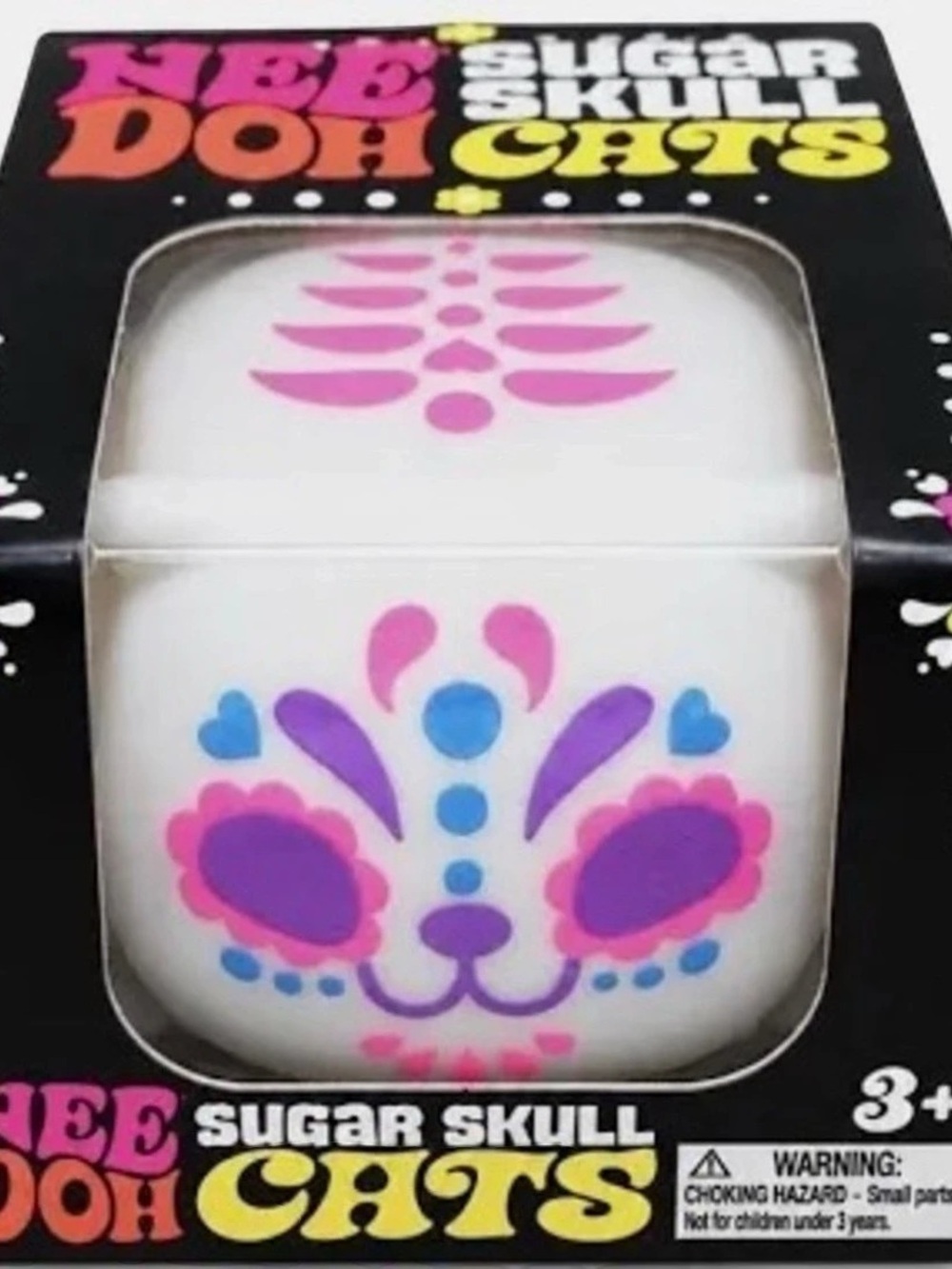 NeeDoh Sugar Skull Cat Toy White & Pink